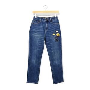 PacSun Punk Blue Los Angeles Patched High Rise Retro Fit Jeans Size 25